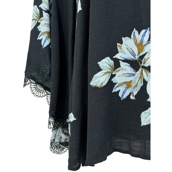 Free People Floral Print Lace Trim Bell Sleeve Mini Shift Dress S| Whimsigoth FP - Picture 4 of 16